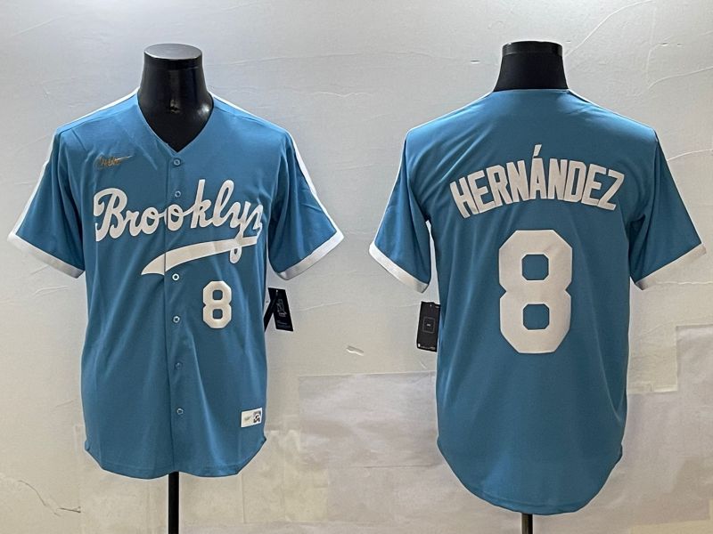 Men Los Angeles Dodgers 8 Hernandez Light Blue Throwback Game 2025 Nike MLB Jersey style 3066